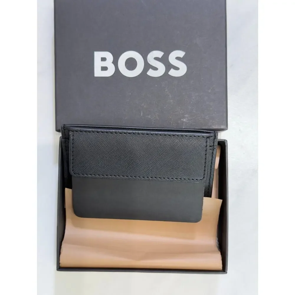 NWT BOSS Black Leather Card Case Wallet, $90 MSRP
